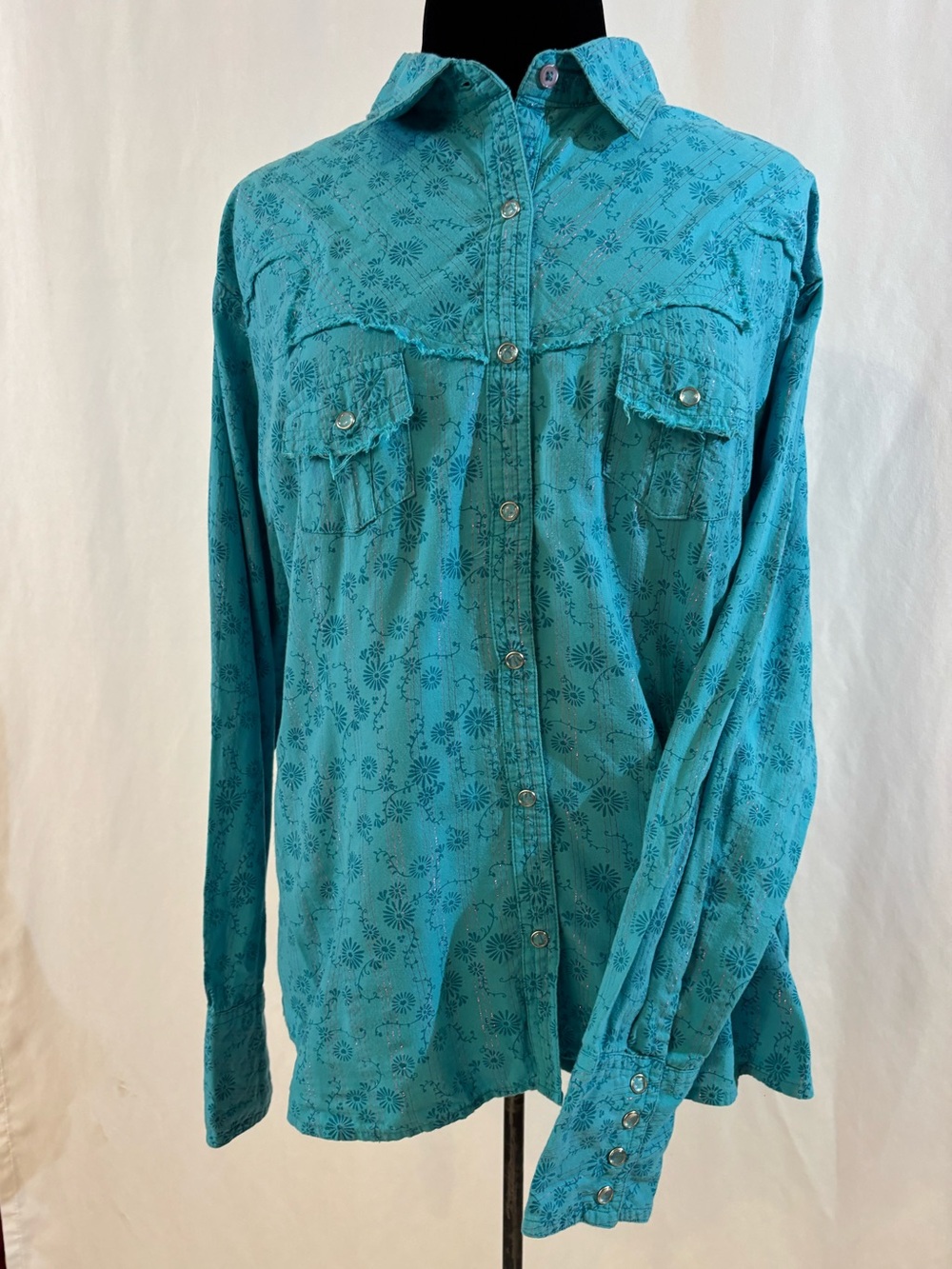 Panhandle Slim Teal Distressed Western Shirt Coastal Cowgirl Rodeo Festival XXL